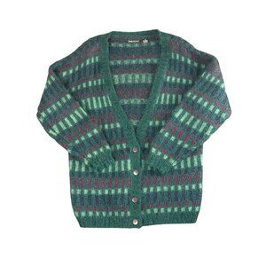 Vtg Paul Harris Mohair Wool Cardigan Womens L Oversized Green Purple Grandpa 80s